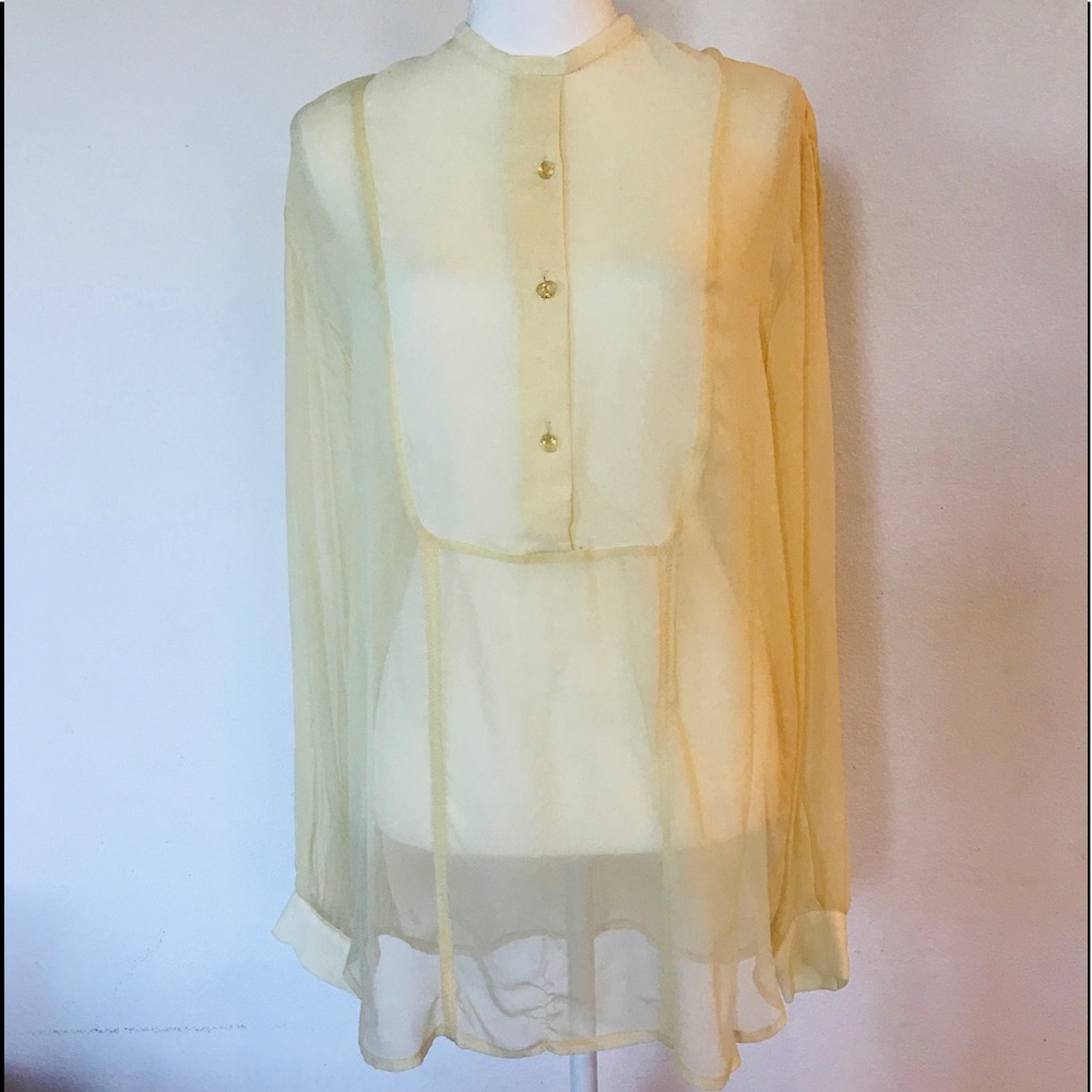 Rachel Roy sheer pale yellow blouse